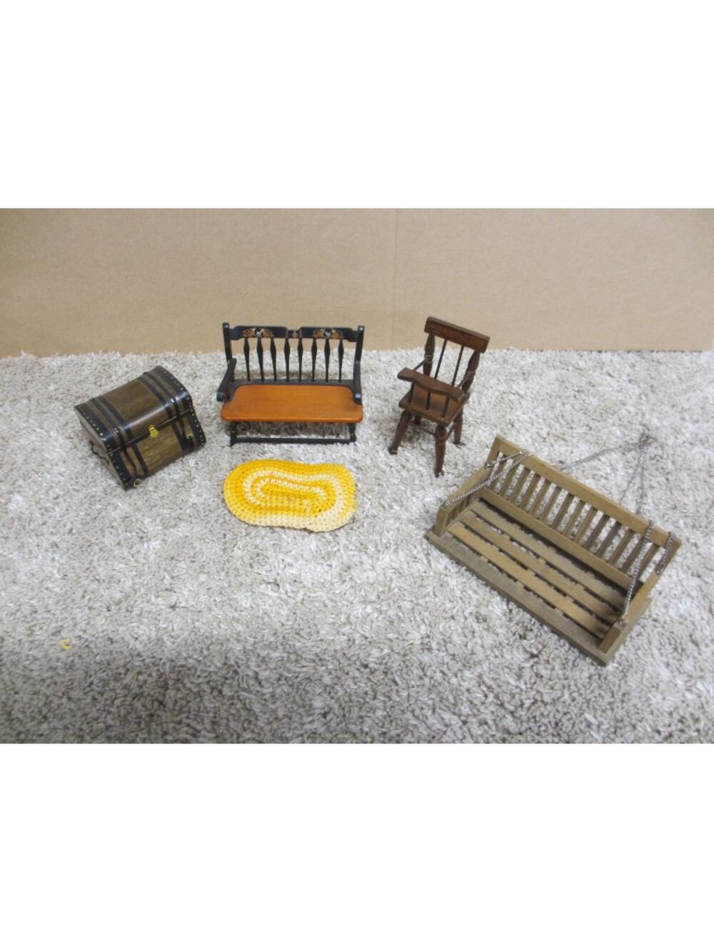 Handcrafted Dollhouse Miniature Furniture Set With Chairs Swing Chest & Rug - Ru